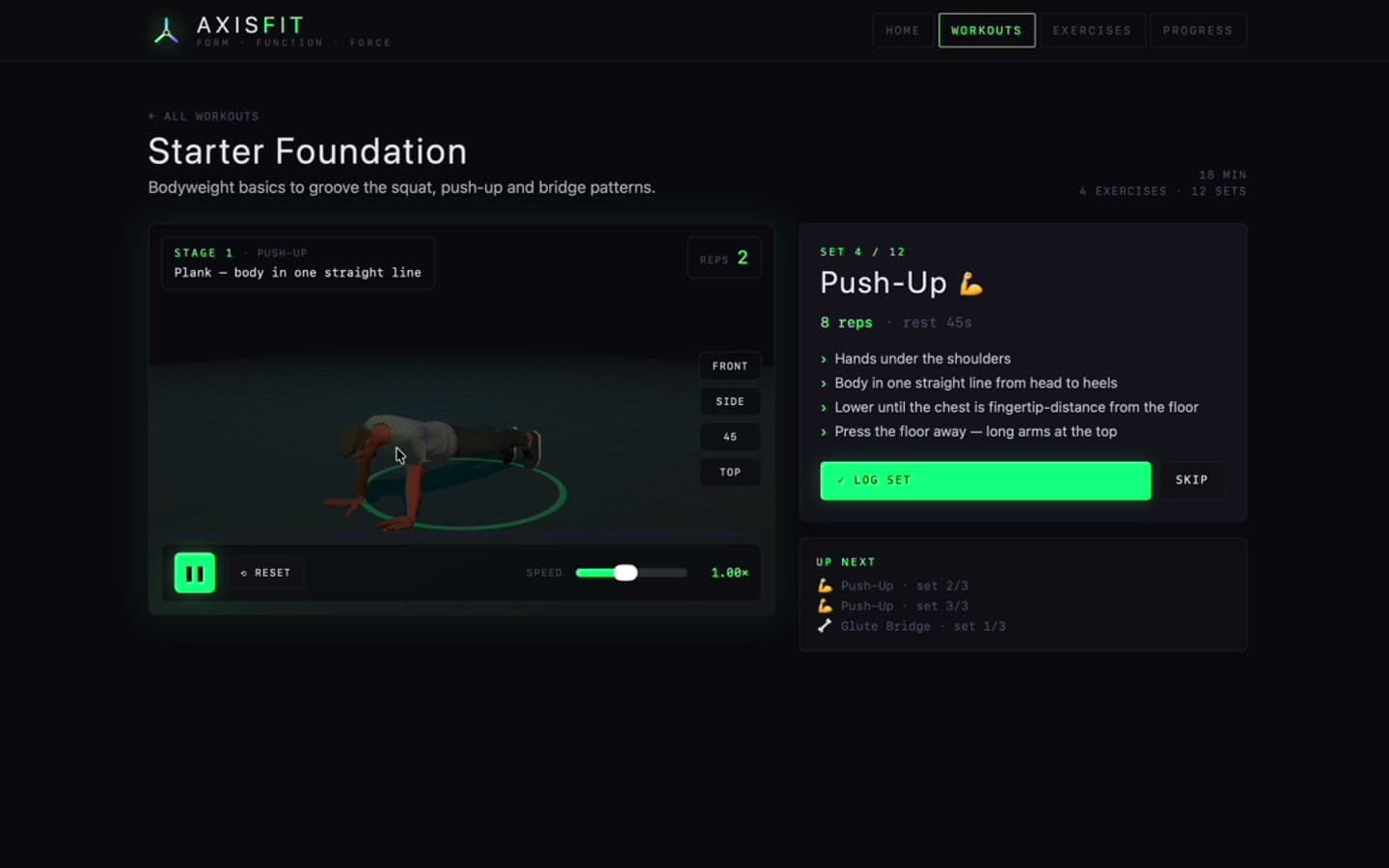 Starter Foundation workout · Squat keyframes