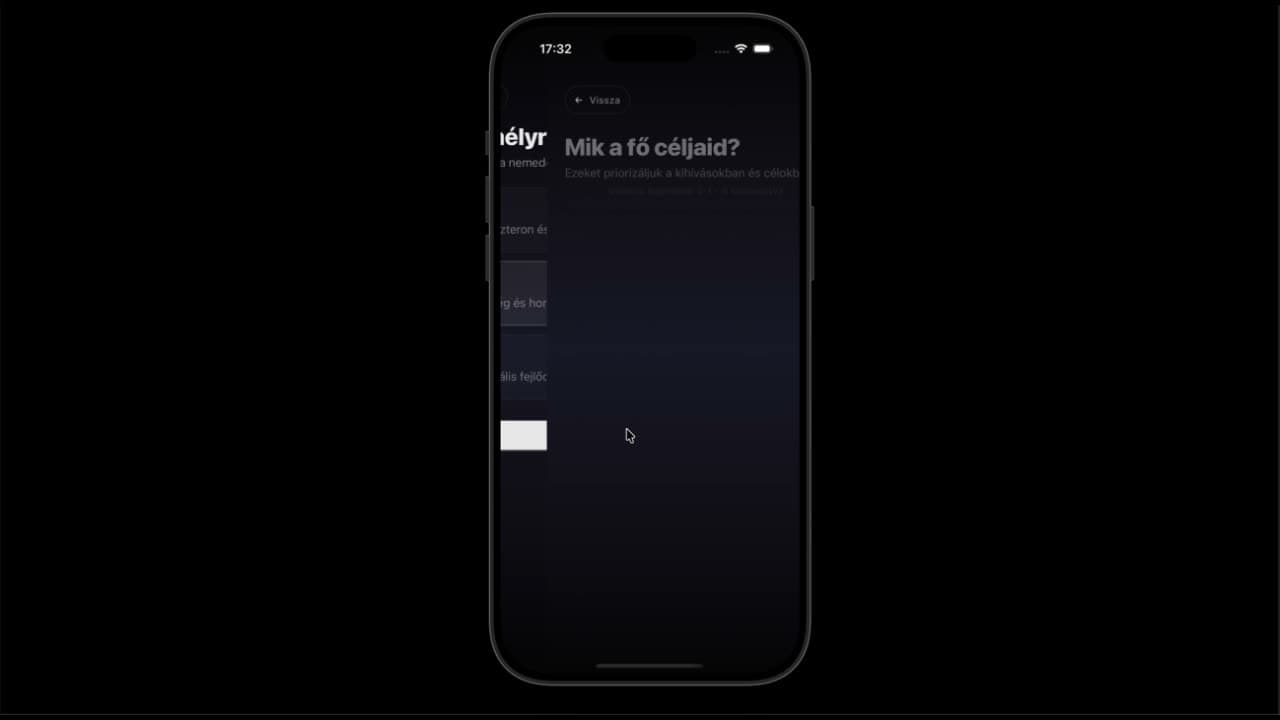 Onboarding modal mid-transition · 'What are your main goals?' question