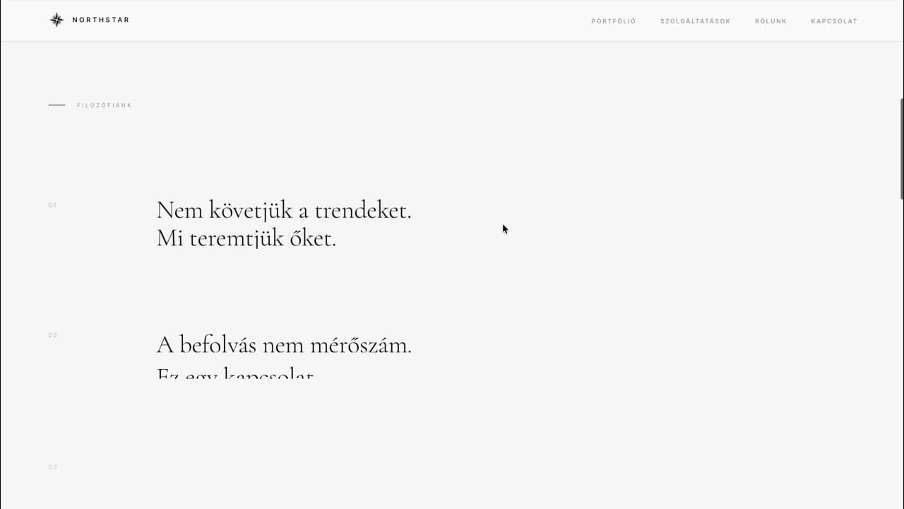 Philosophy section with the manifesto 'We don't follow trends, we create them'