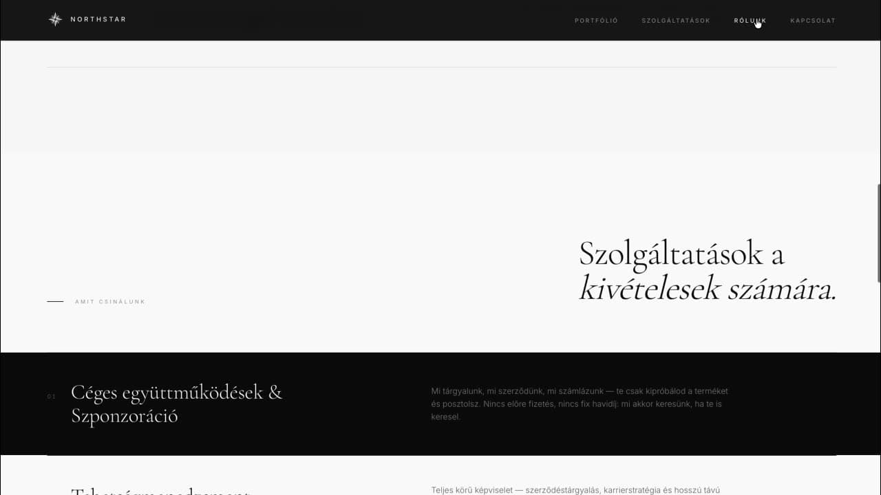 About / services section with display-serif headline 'Services for the exceptional'