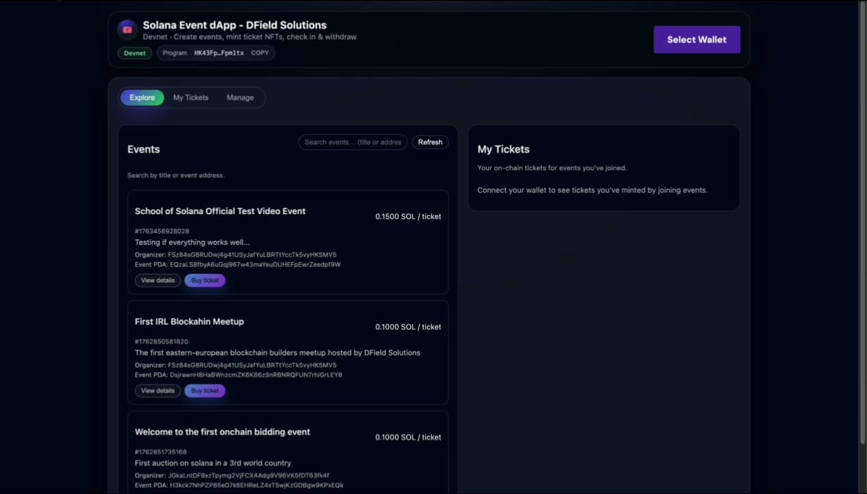 Solana Event · on-chain event tickets