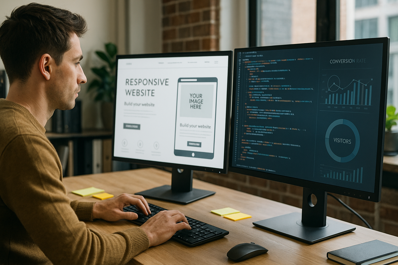 Fejlesztő reszponzív weboldalt épít kóddal és analitikával