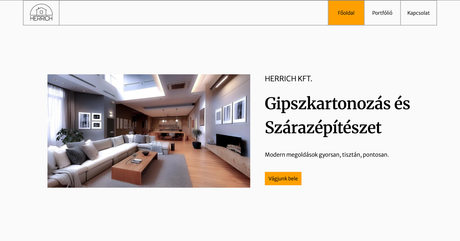 Főoldali hős szekció modern nappalival
