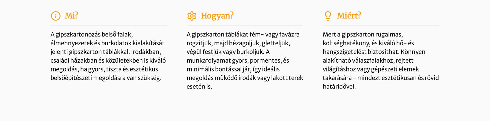 Gipszkarton szolgáltatás leírása